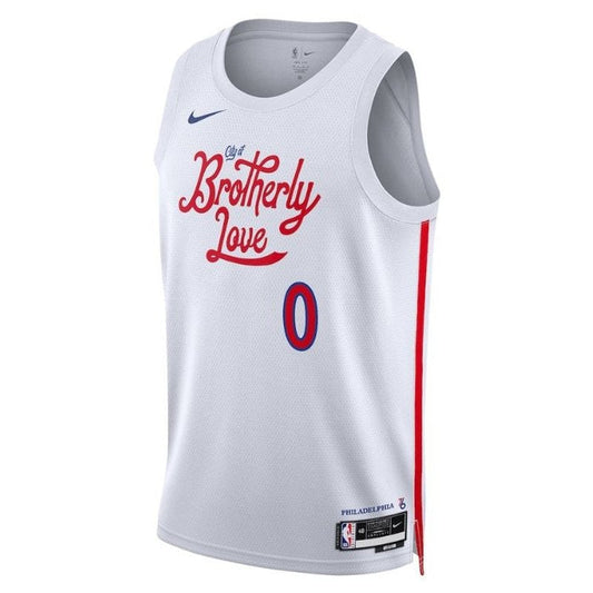 Camiseta unisex de la NBA Tyrese Maxey Philadelphia 76ers 2023 - Edición Ciudad - Blanco