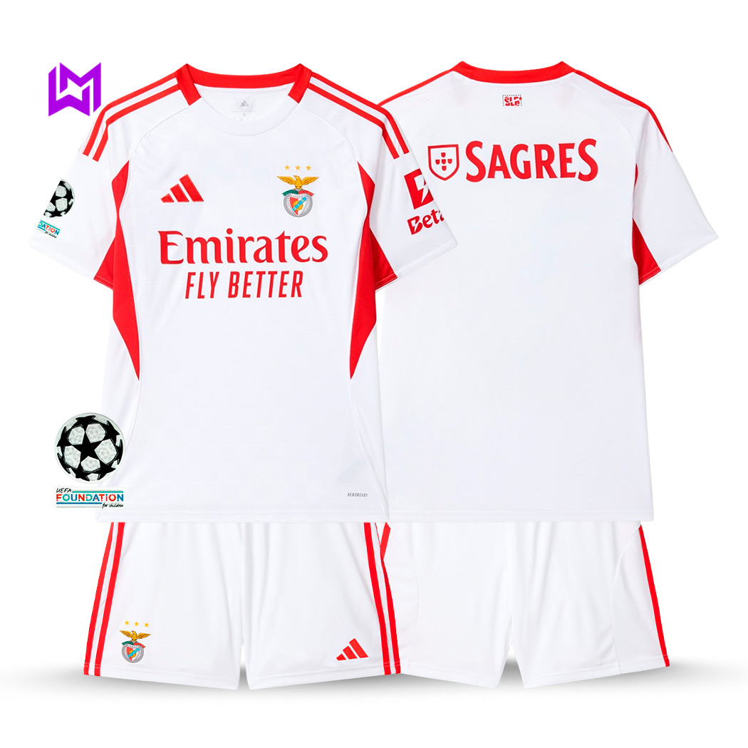 Conjunto Infantil Benfica Alternativa Branca 2025/26 - ÚLTIMAS UNIDADES! 🔥🦅