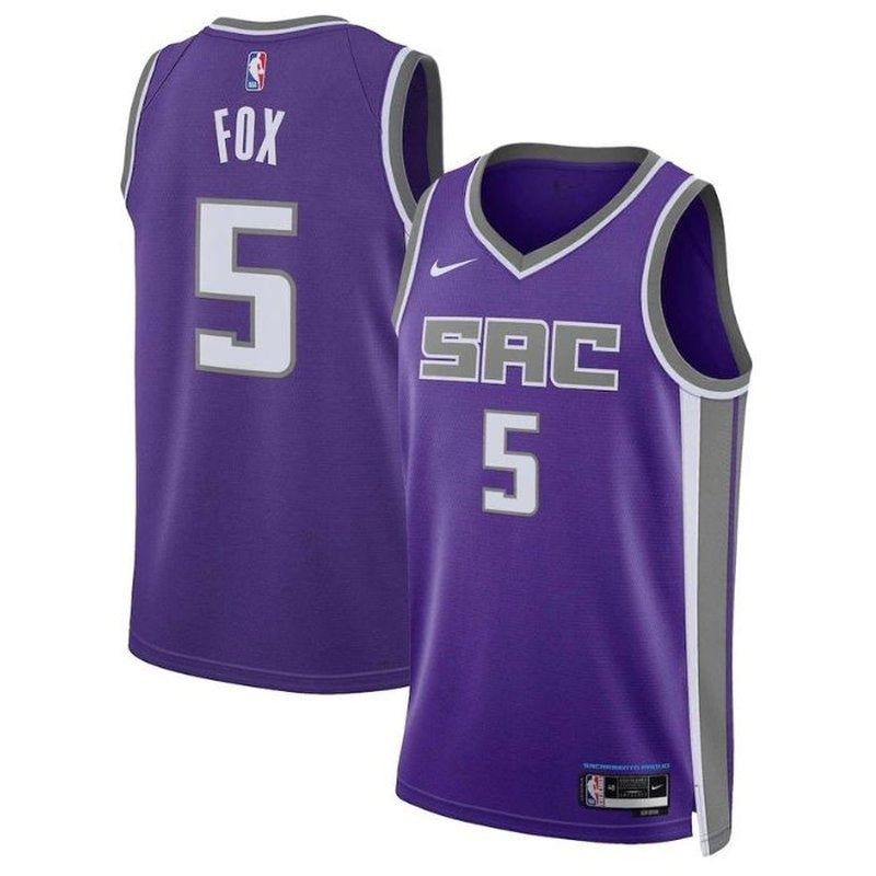 Camiseta unisex de la NBA De'Aaron Fox Sacramento Kings 2023 - Edición Ícono - Morada
