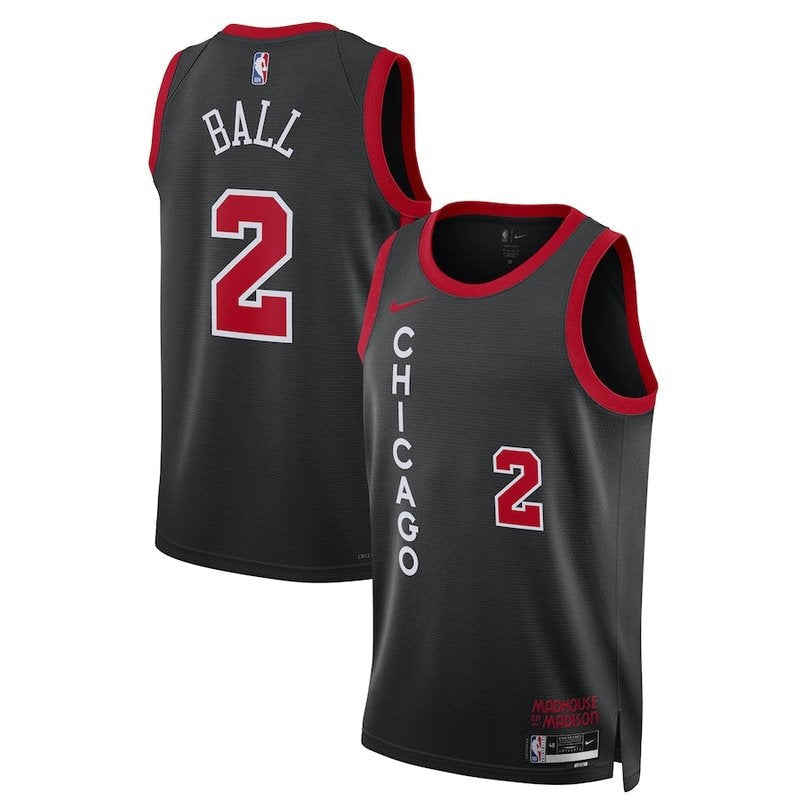Camiseta unisex de la NBA de Lonzo Ball Chicago Bulls 23/24 - Negra - Edición City