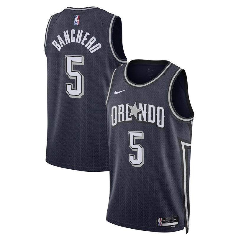Camiseta unisex de la NBA 23/24 de los Orlando Magic de Paolo Banchero - Azul marino - Edición City