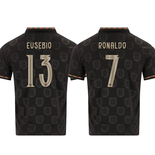 Portugal Fan Jersey Black Panther 2025/26 #13 Eusebio and #7 Ronaldo