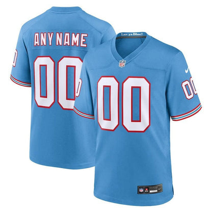 Camiseta retro personalizada de la NFL de los Tennessee Titans y los Oilers - Azul claro